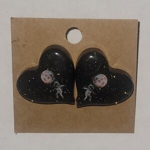 Heart-Shaped Space-Themed Earrings